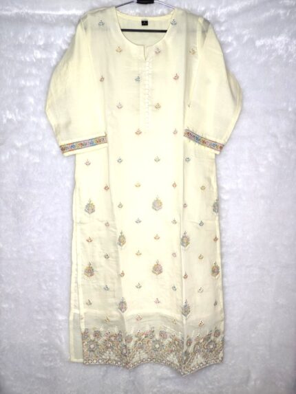 White colour Fabric mal cotton  Full embroidery  With dupatta with plazo  Heavy machine work